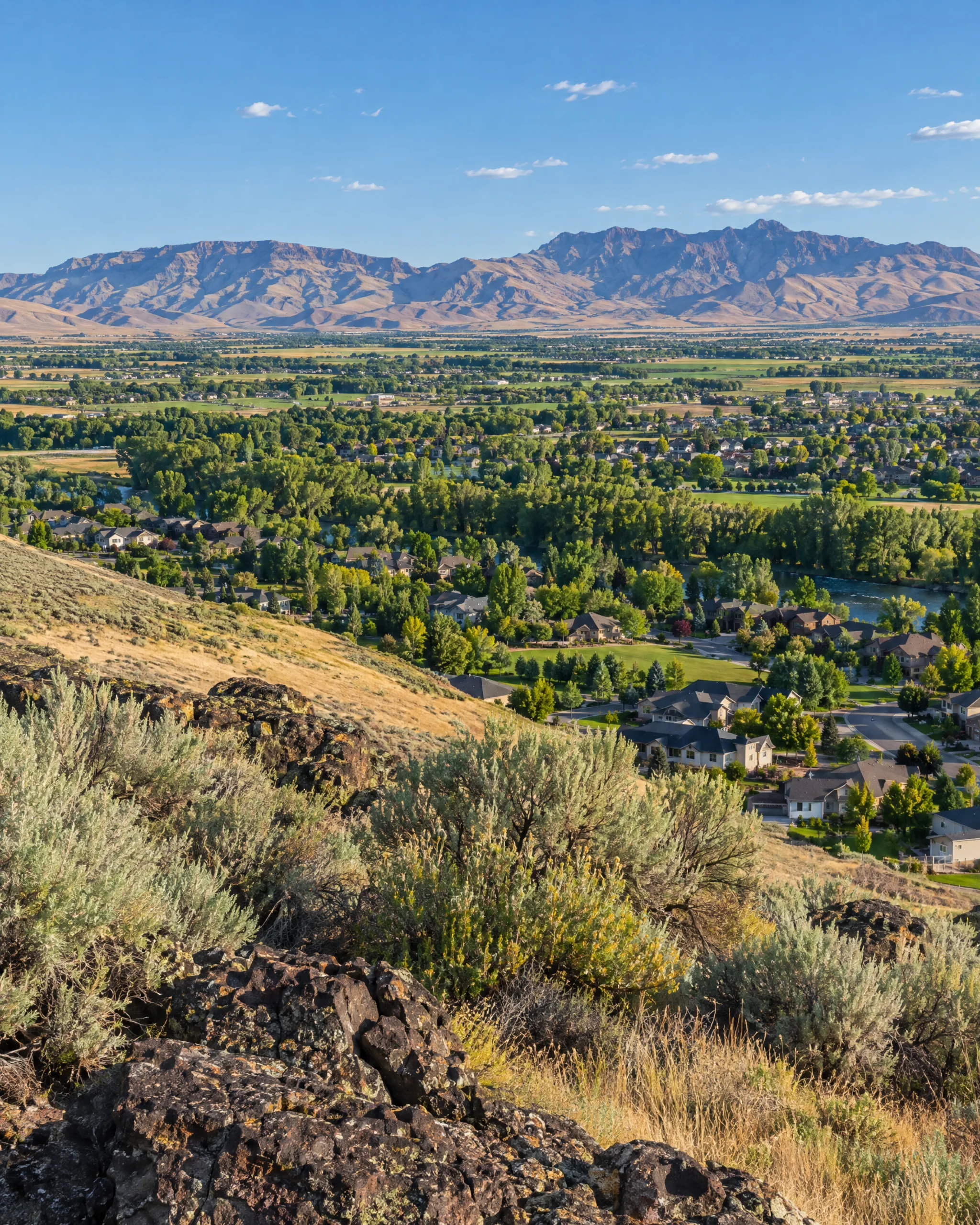 The Treasure Valley at blue hour, seen from the foothills