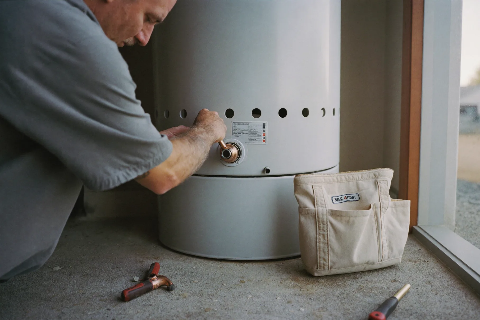 A plumber fitting a new water heater